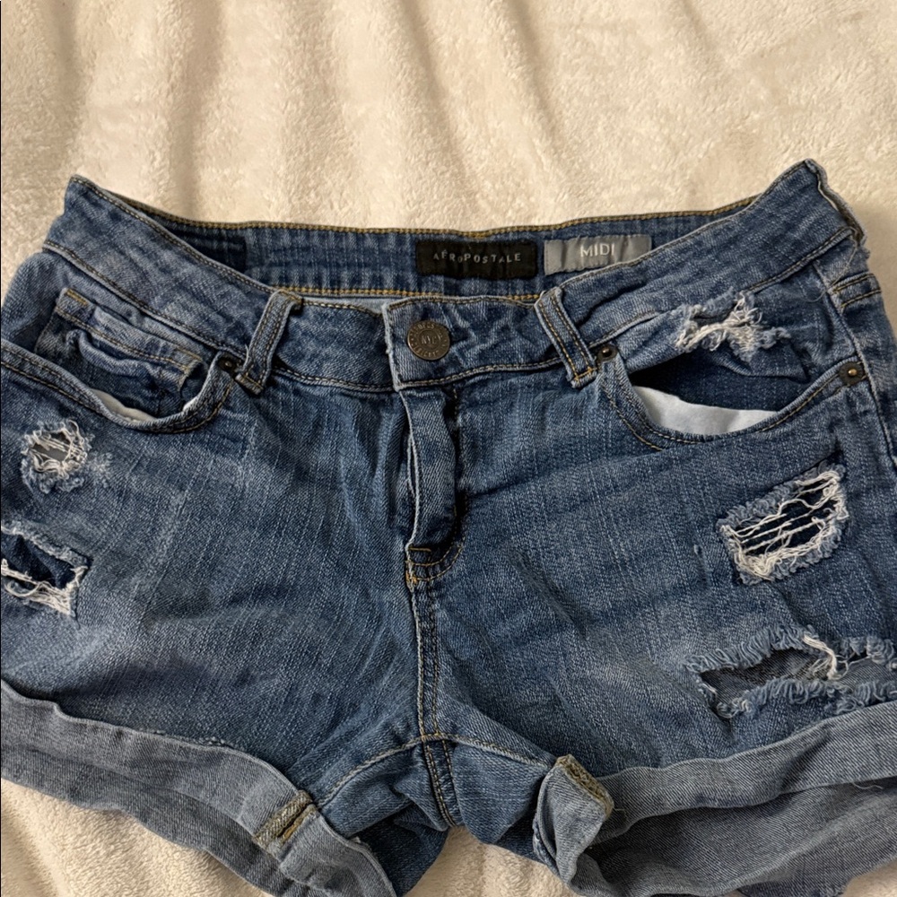 Aeropostale Distressed Blue Jean Shorts